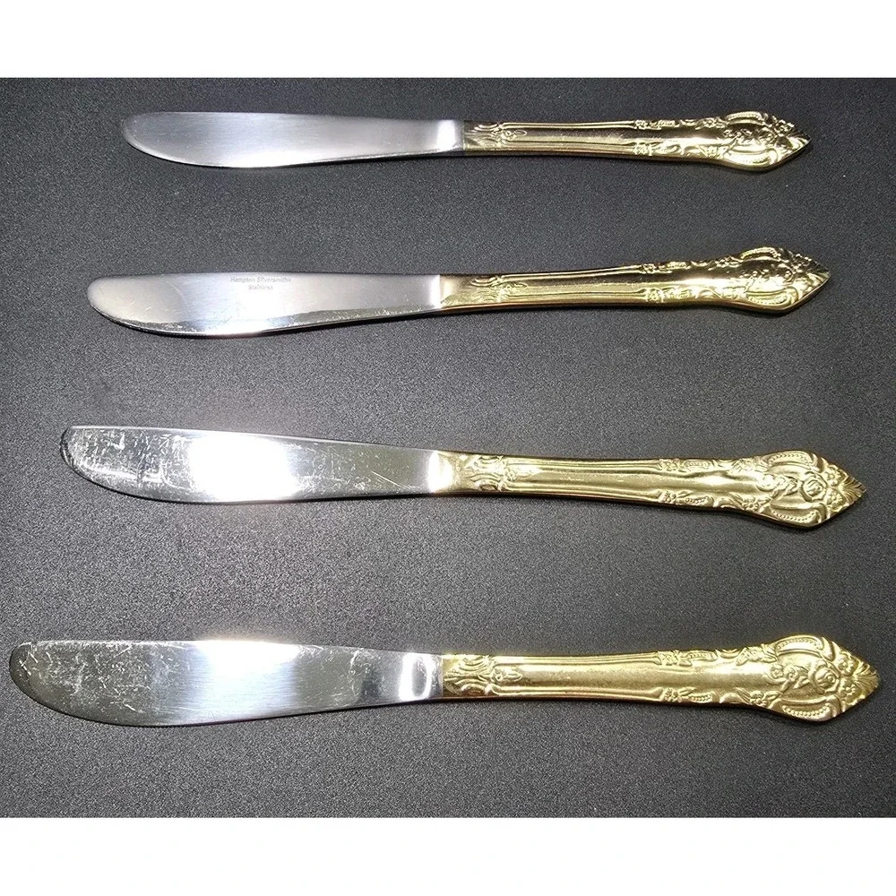 Vintage Hampton Silversmith Versailles Gold Plated Dinner Knives Set Of 4